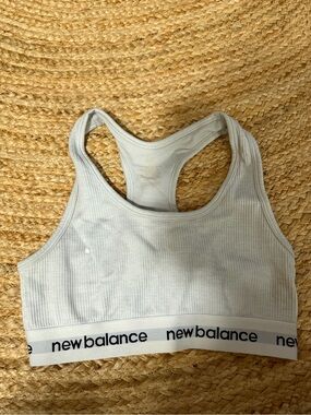 New Balance Light Gray Ribbed Racerback Sports Bra with Branded Band